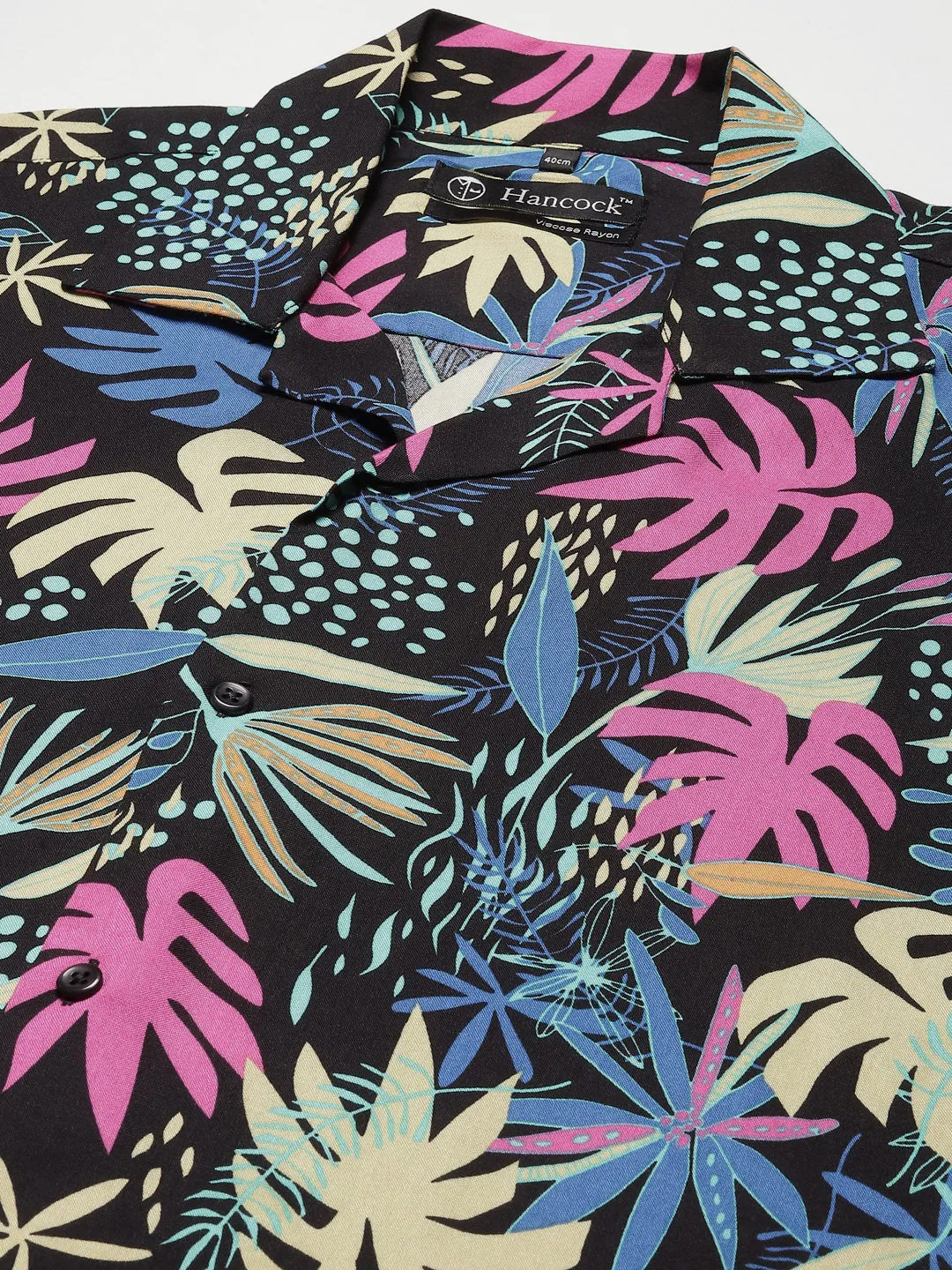 Men Black & Pink Printed Viscose Rayon Regular Fit Casual Resort Shirt