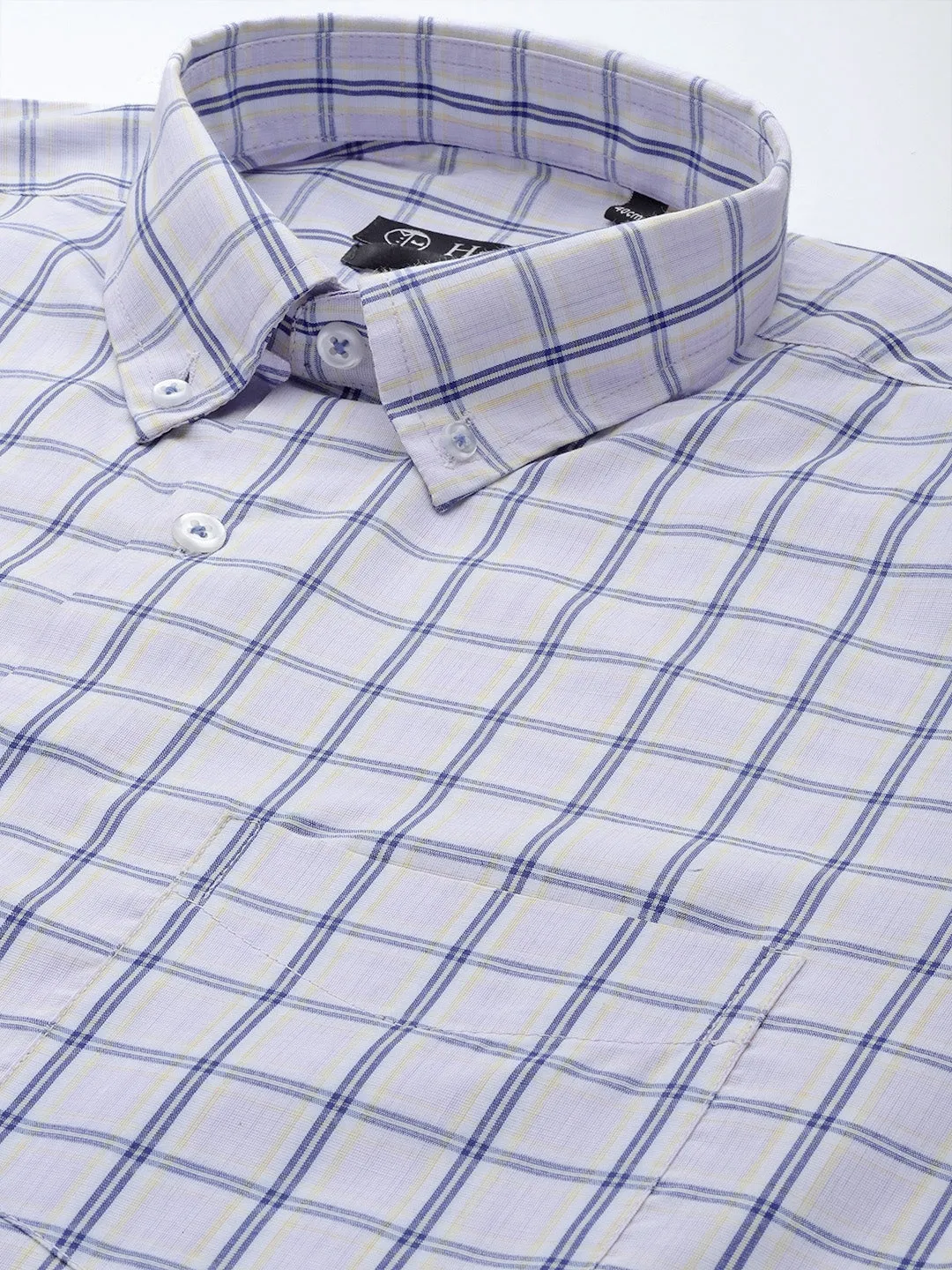 Men Blue & Navy Checked Cotton Rich Slim Fit Formal Shirt