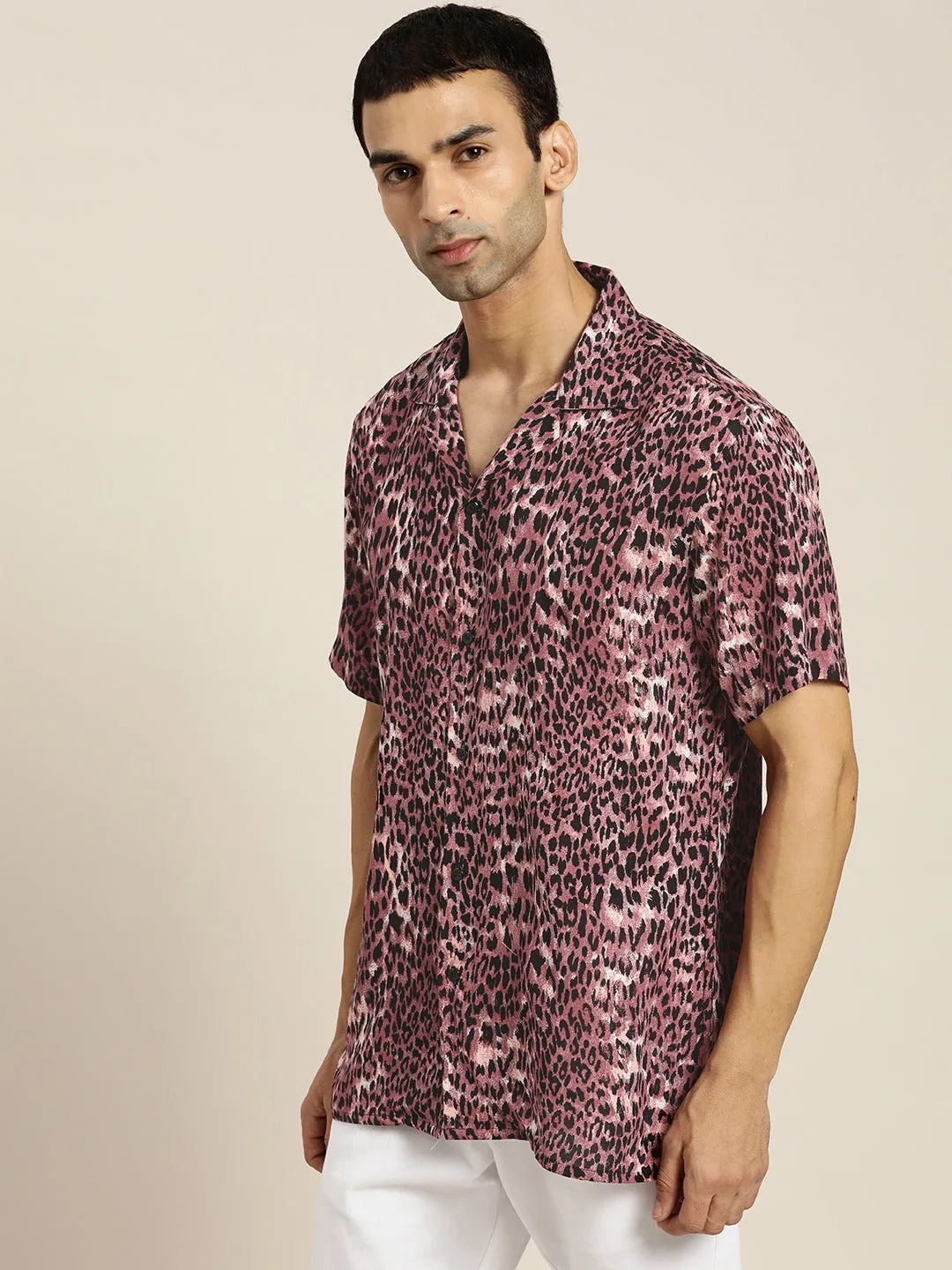 Men Brown & Black Prints Viscose Rayon Relaxed Fit Casual Resort Shirt