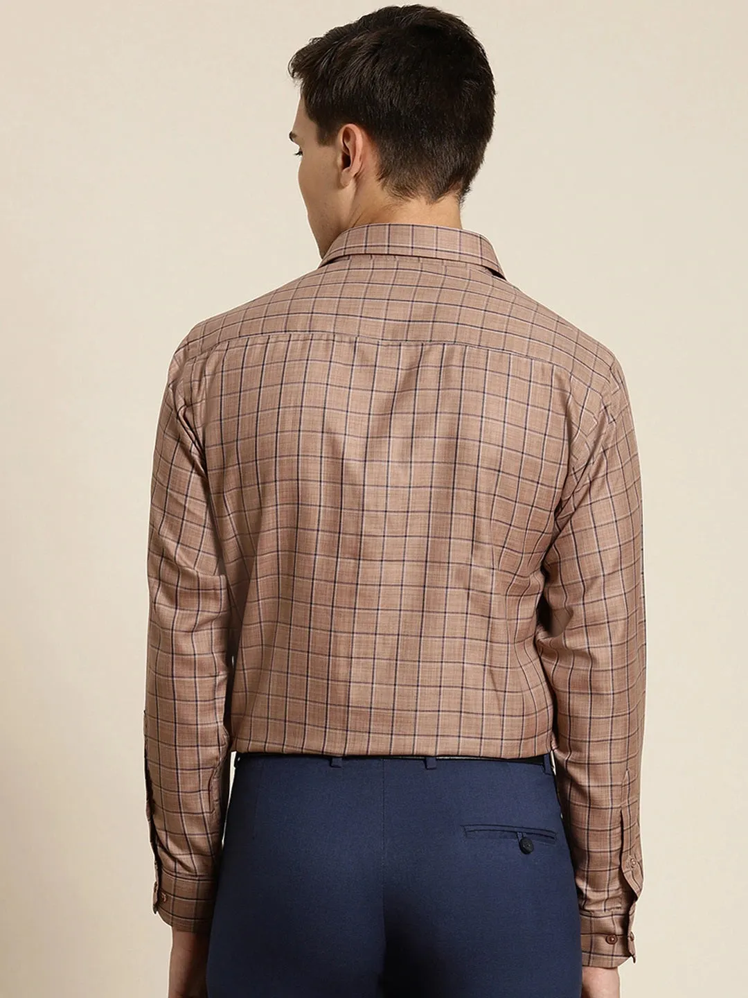 Men Brown Checked Cotton Rich Slim Fit Formal Shirt