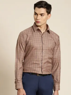 Men Brown Checked Cotton Rich Slim Fit Formal Shirt