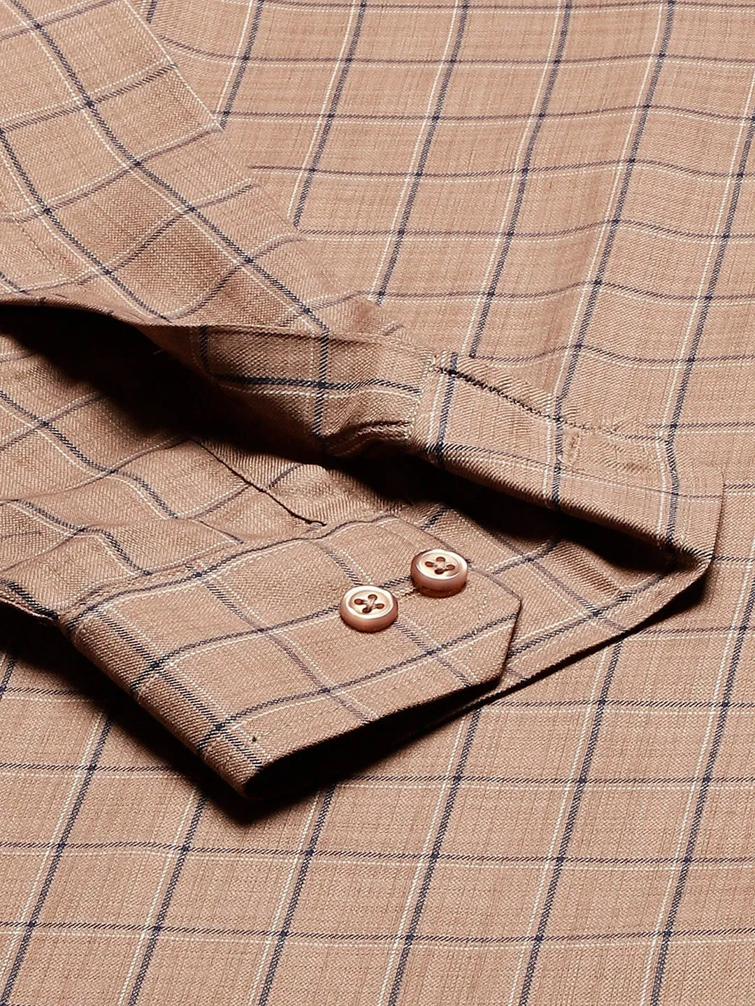 Men Brown Checked Cotton Rich Slim Fit Formal Shirt