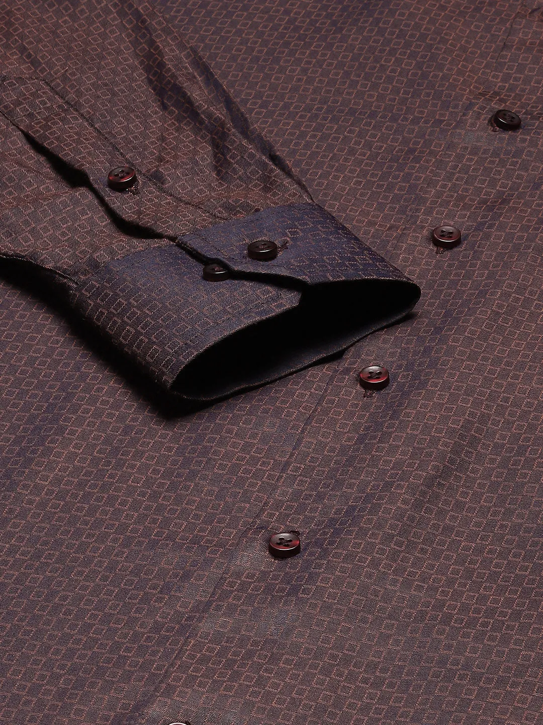 Men Burgundy Checked Cotton Rich Slim Fit Formal Shirt