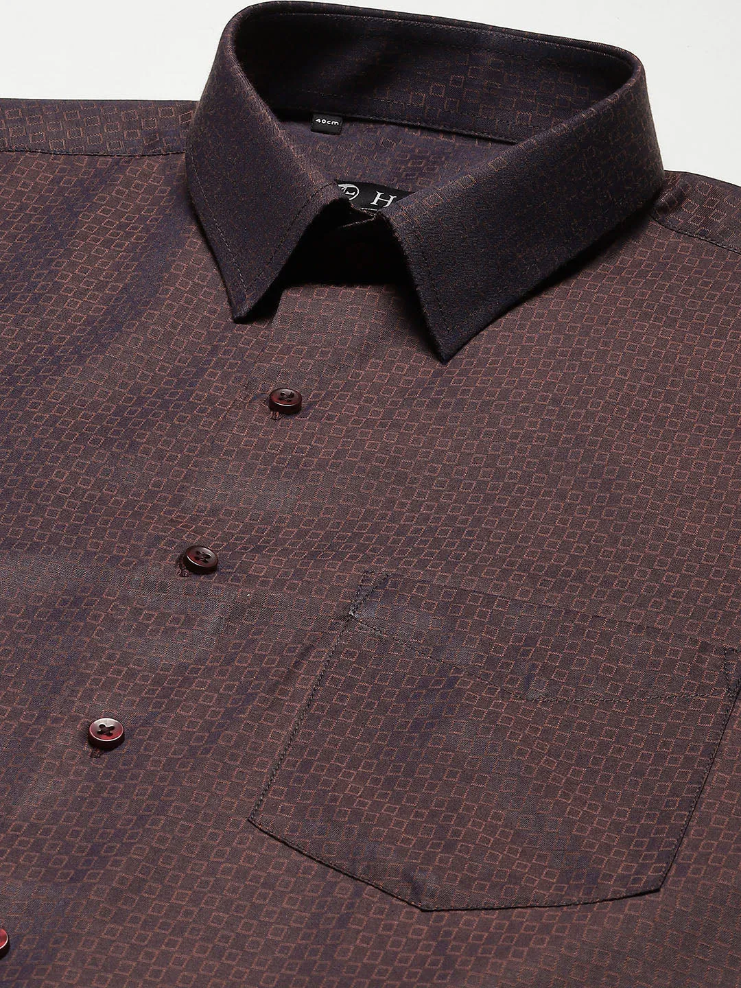 Men Burgundy Checked Cotton Rich Slim Fit Formal Shirt