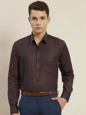 Men Burgundy Checked Cotton Rich Slim Fit Formal Shirt
