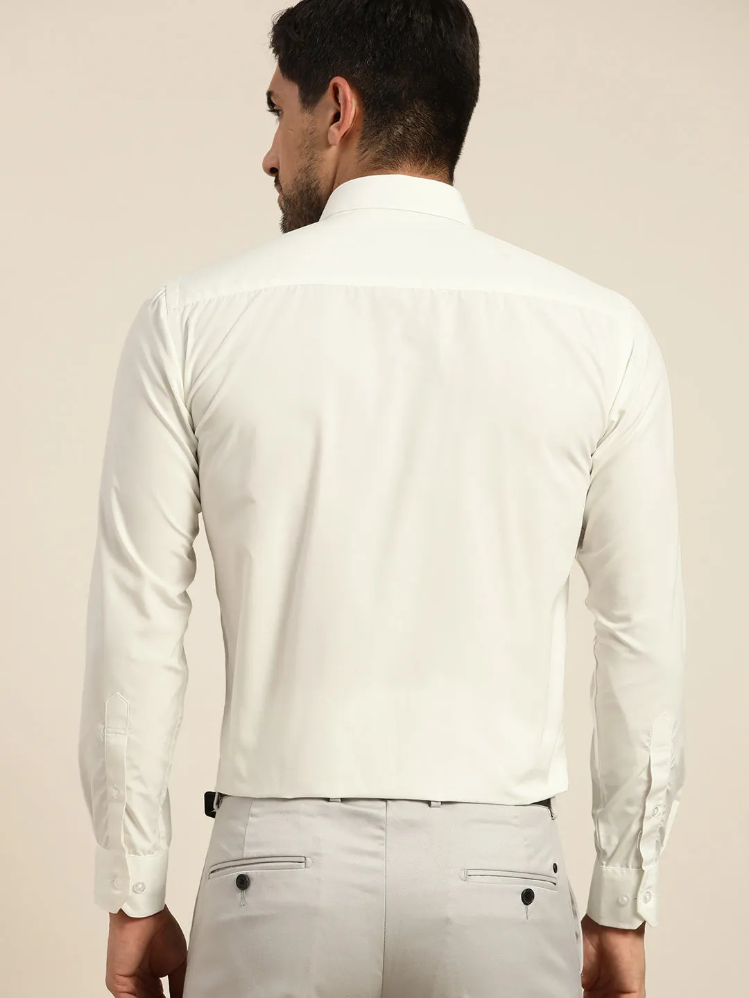 Men Cream Solids Slim Fit Formal Shirt