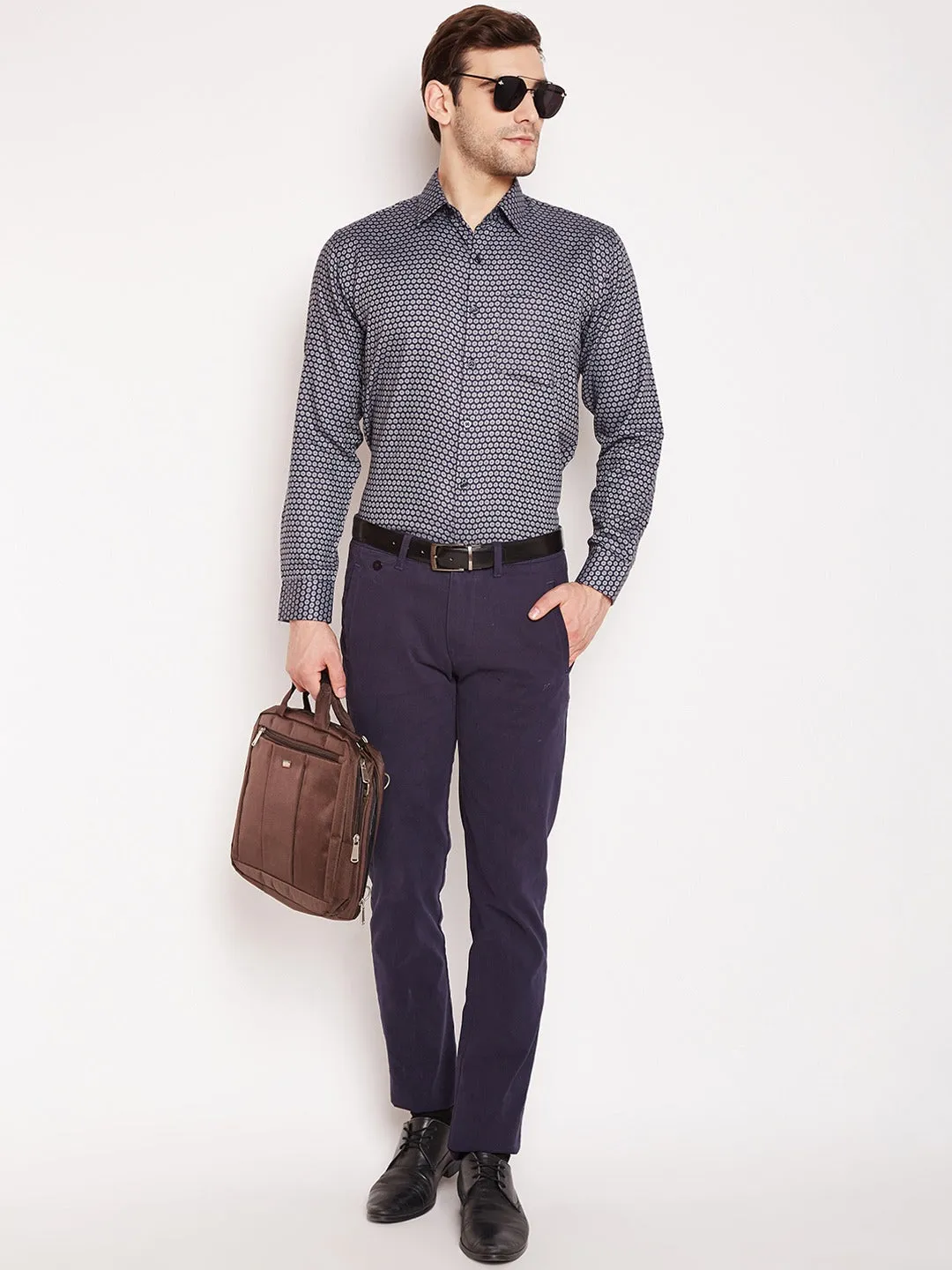 Men grey Prints Pure Cotton Slim Fit Formal Shirt