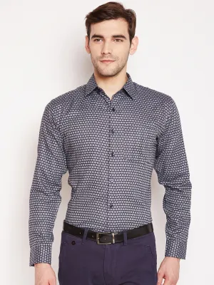 Men grey Prints Pure Cotton Slim Fit Formal Shirt