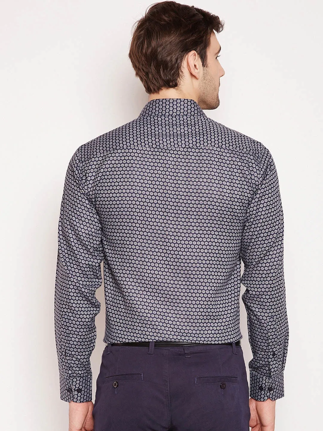 Men grey Prints Pure Cotton Slim Fit Formal Shirt