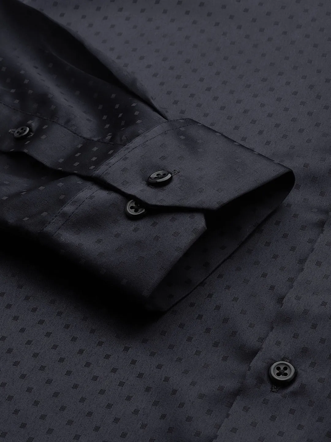 Men Navy Blue Solid Self Design Polyester Satin Slim Fit Party Formal Shirt