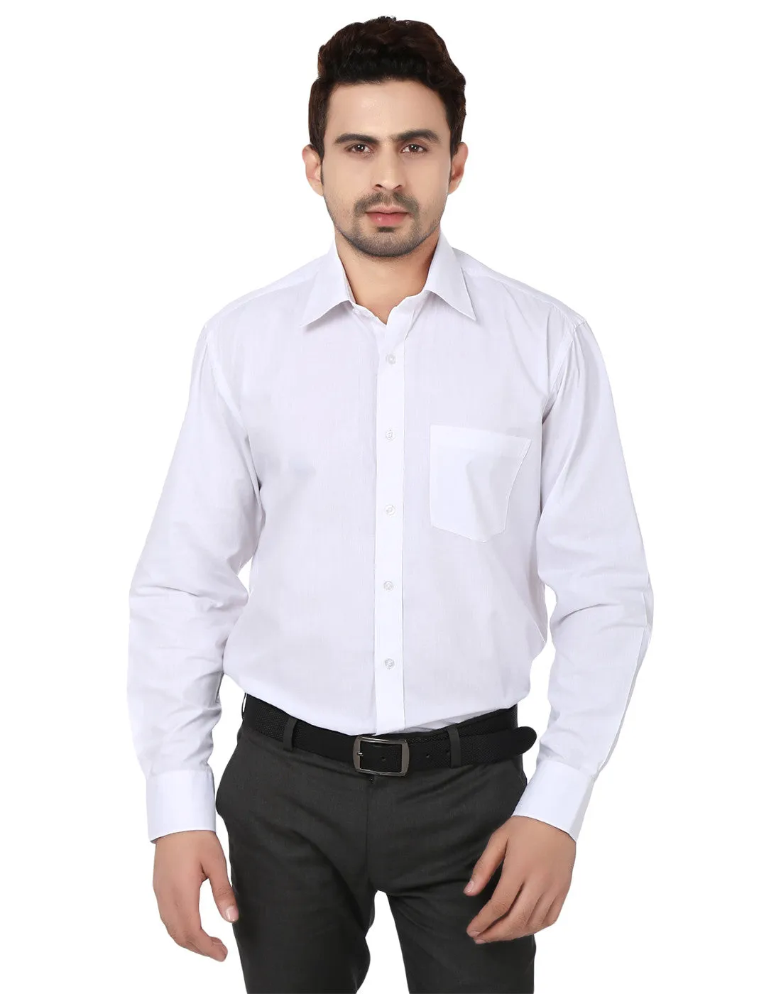 Men White Solid Cotton Rich Regular Fit Formal Shirt