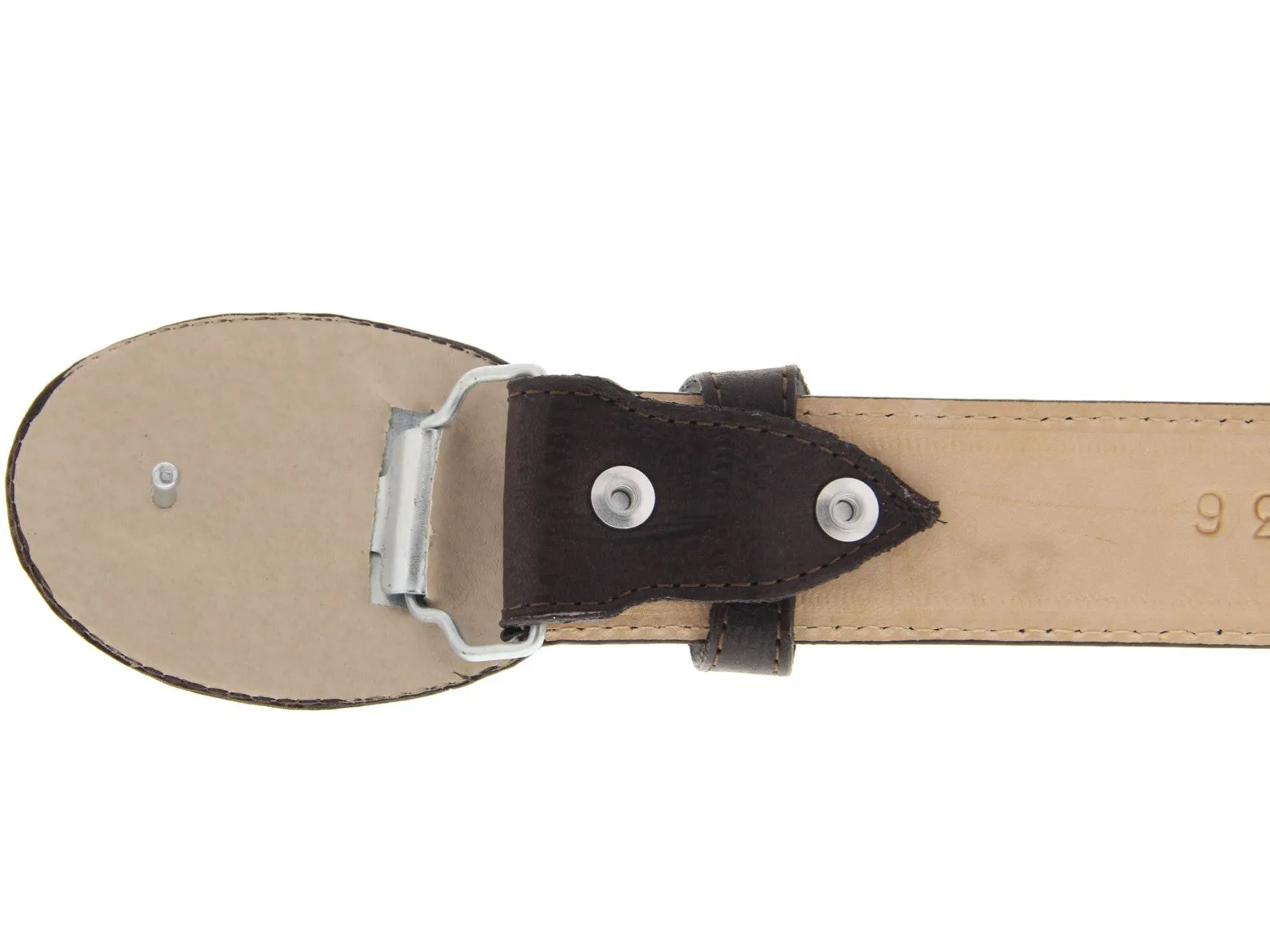 Mens Brown Alligator Big Belly Print Leather Belt - Round Buckle
