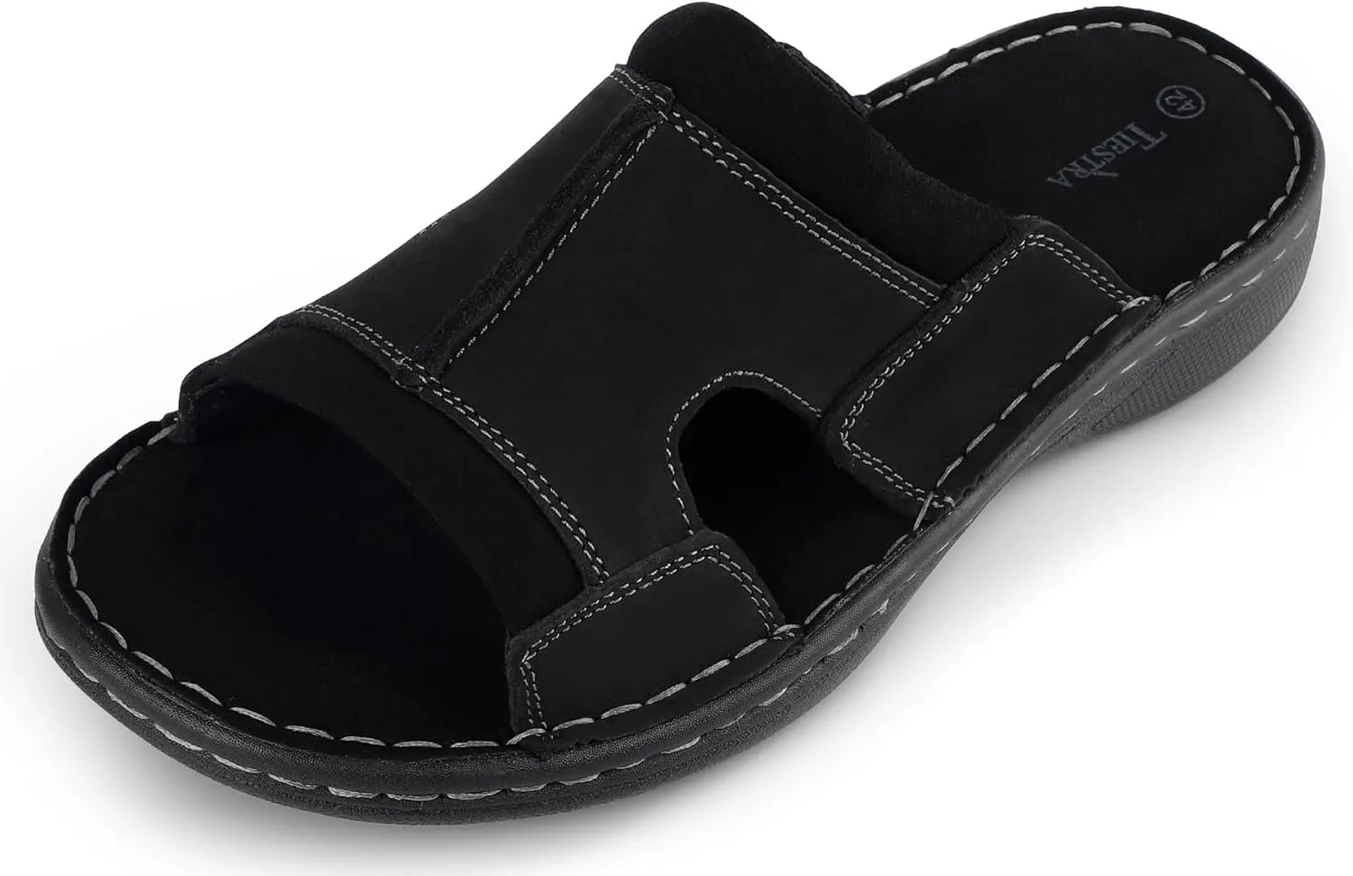 Men's Leather Slide Sandals With Memory Foam - Comfortable Lightweight Summer Casual Slip-On Sandals for Indoor & Outdoor, Beach, Pool, House Slippers