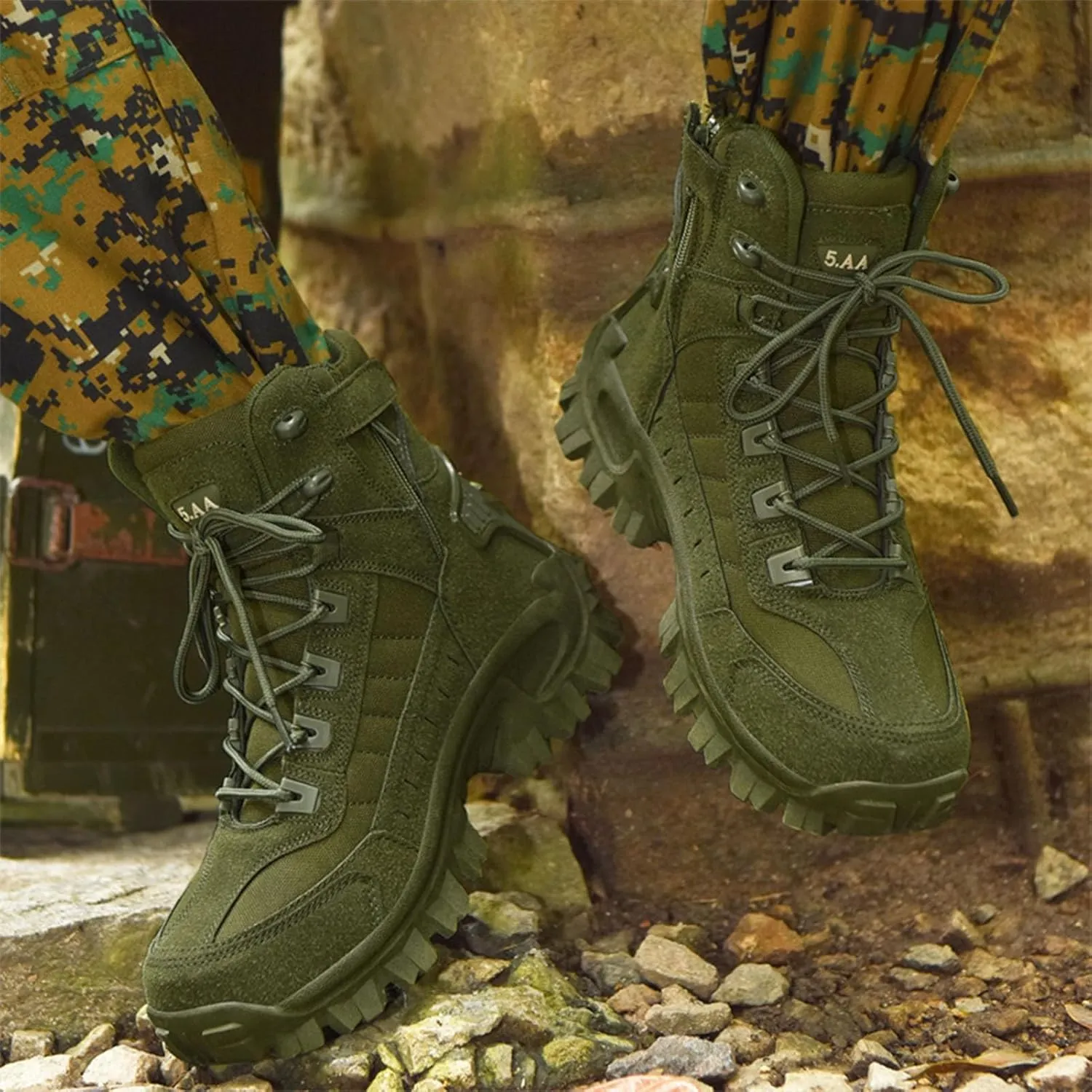 Men's Tactical Boots with Side Zipper, Waterproof Military Combat Boots, Lightweight Comfortable Hiking and Outdoor Boots