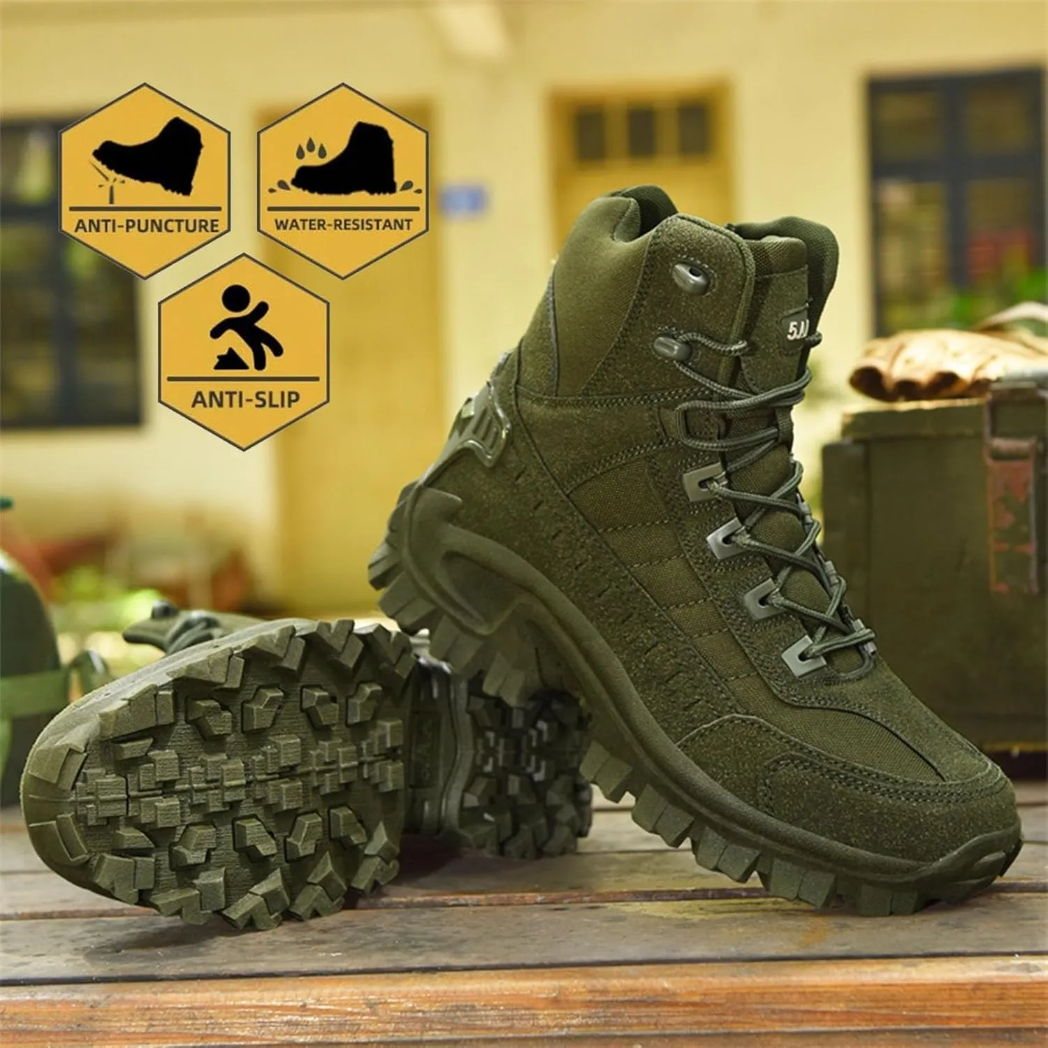 Men's Tactical Boots with Side Zipper, Waterproof Military Combat Boots, Lightweight Comfortable Hiking and Outdoor Boots