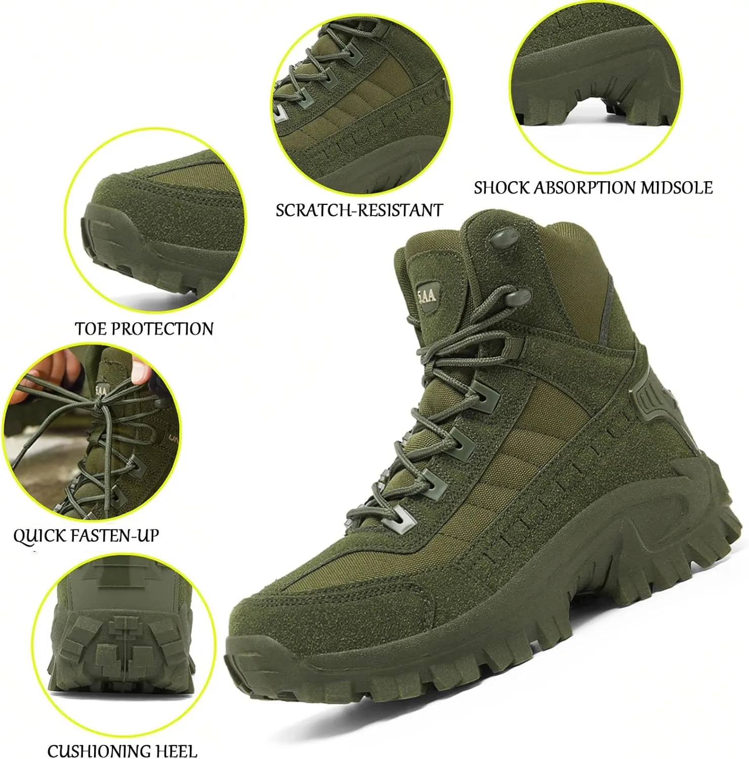 Men's Tactical Boots with Side Zipper, Waterproof Military Combat Boots, Lightweight Comfortable Hiking and Outdoor Boots