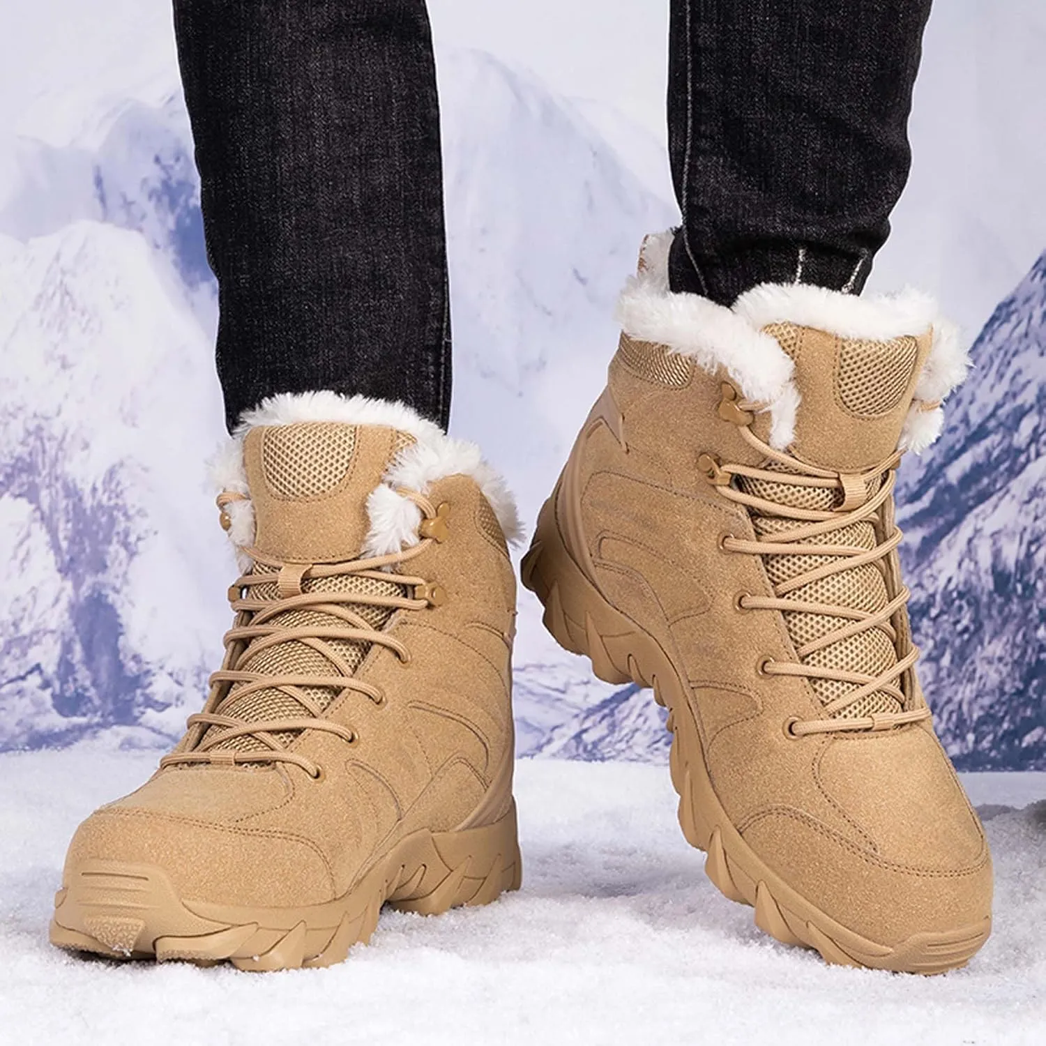 Men's Velvet Thickened Outdoor Hiking Tactical Boots Training Military Boots Waterproof Anti Slip Wear-Resistant Tactical Boots Work Boots Combat Boots