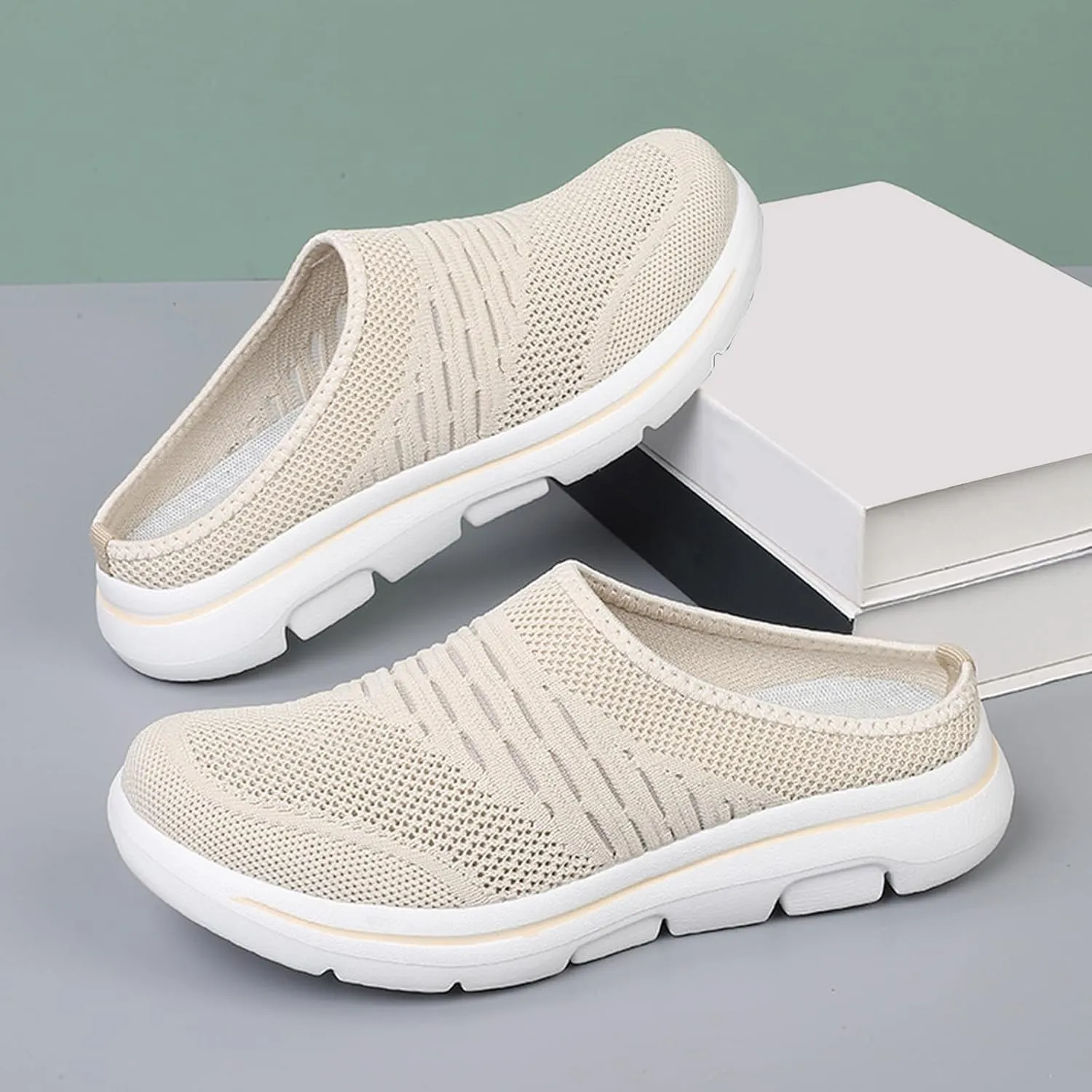 Mens Womens Mules & Clogs Breathable Mesh Walking Mules Fashion Sneakers Open Back Slip On Shoes Breathable Slippers Closed Toe Slides Low Wedge Slip On Shoes Outdoor Beach Sandals Unisex