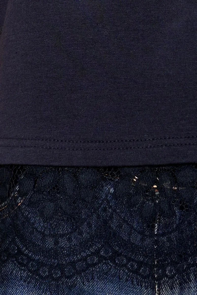 Navy T-Shirt Scallop Lace Trim