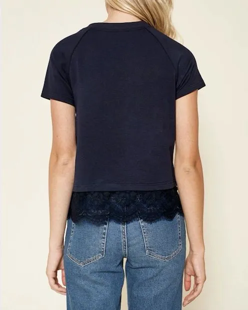 Navy T-Shirt Scallop Lace Trim