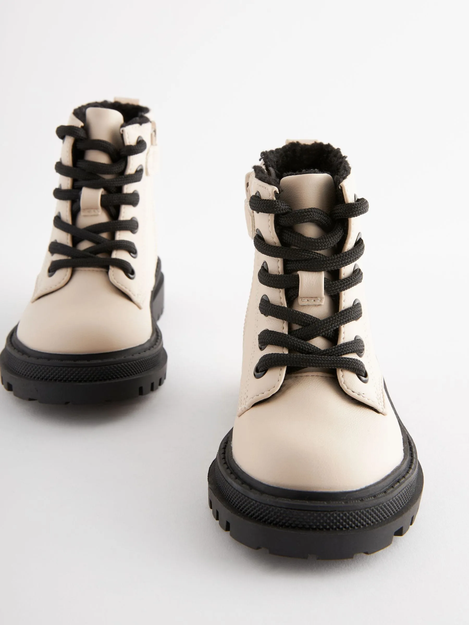 Neutral White Wide Fit (G) Chunky Lace-Up Ankle Boots