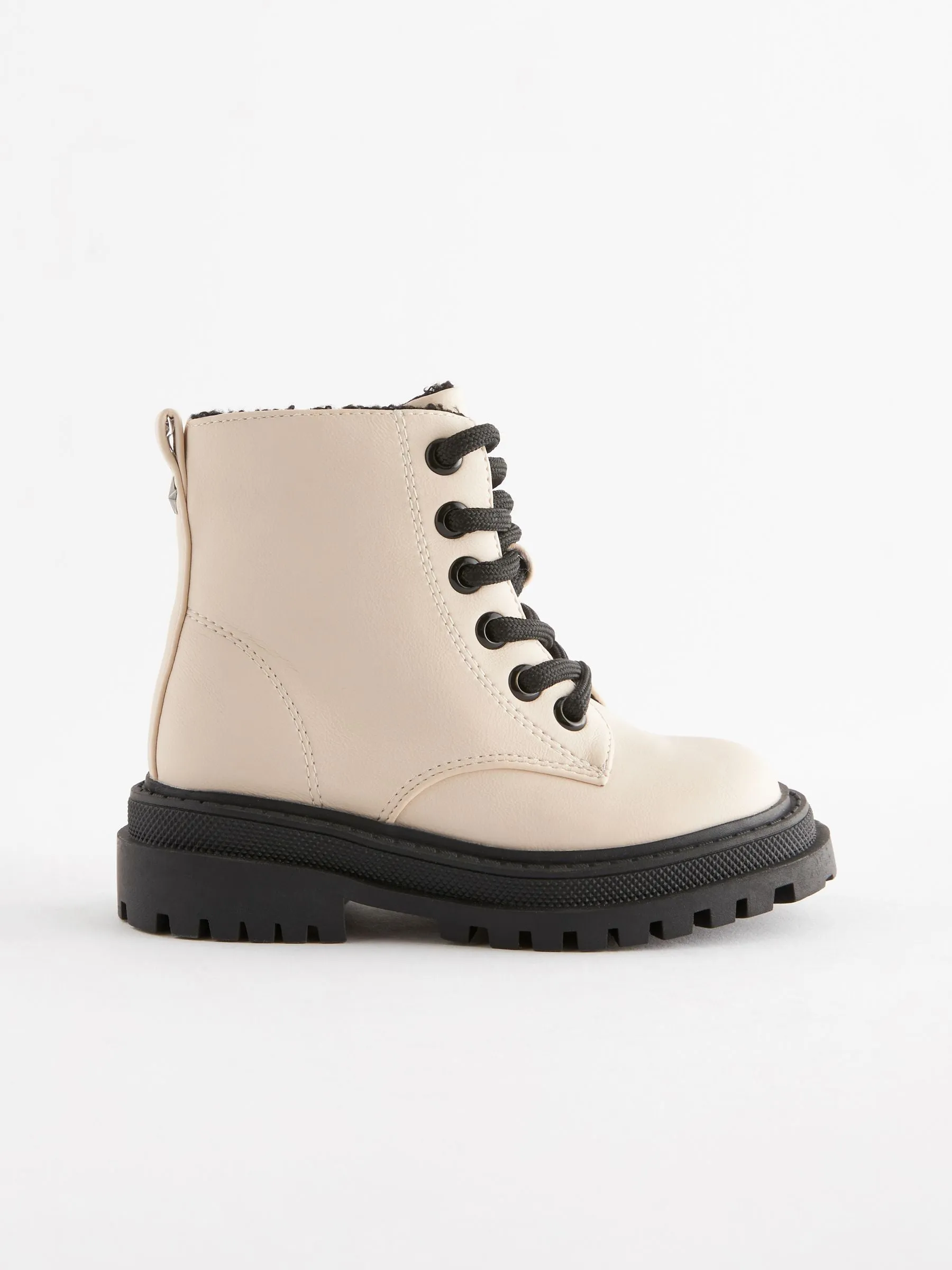 Neutral White Wide Fit (G) Chunky Lace-Up Ankle Boots