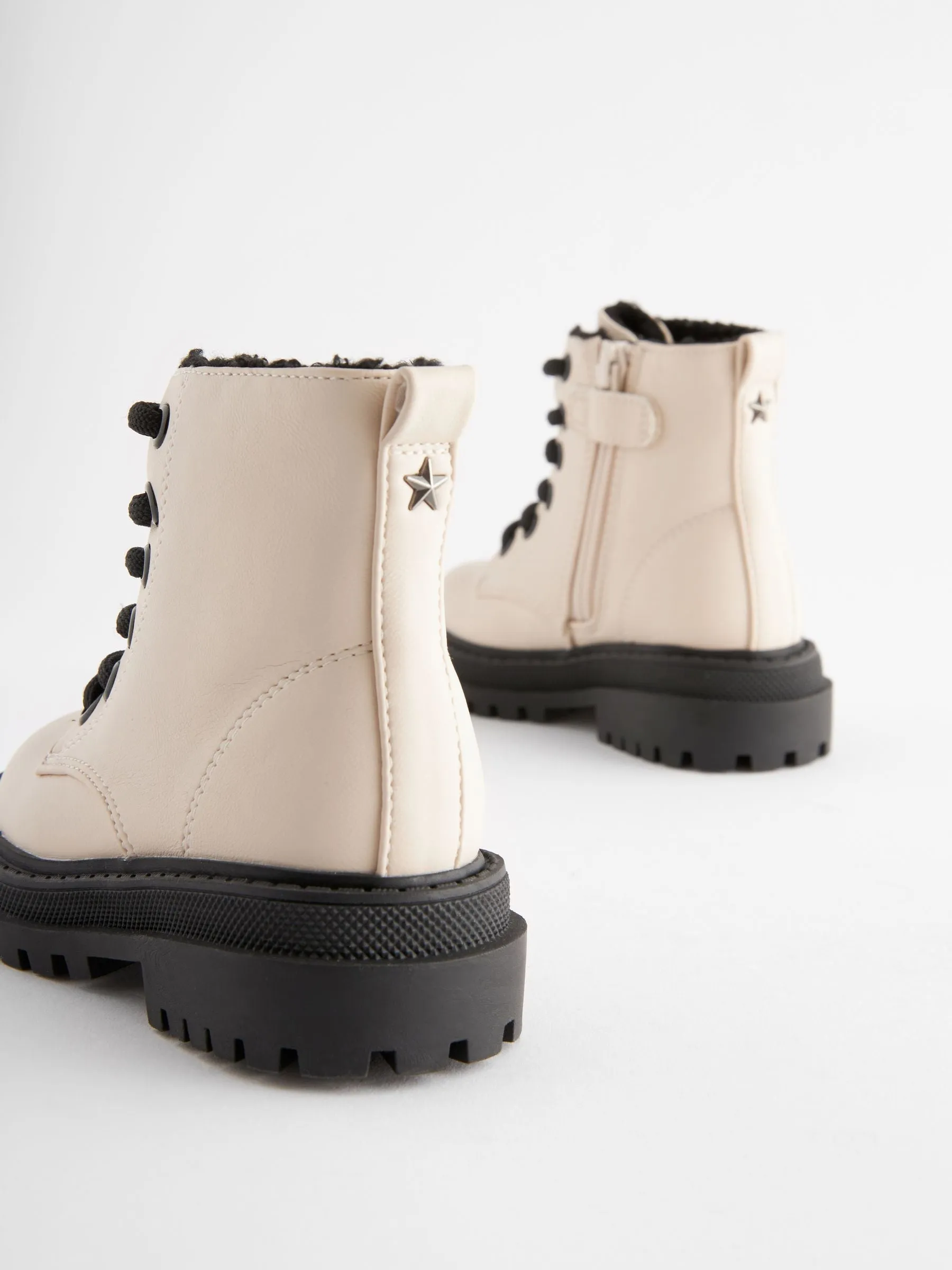 Neutral White Wide Fit (G) Chunky Lace-Up Ankle Boots