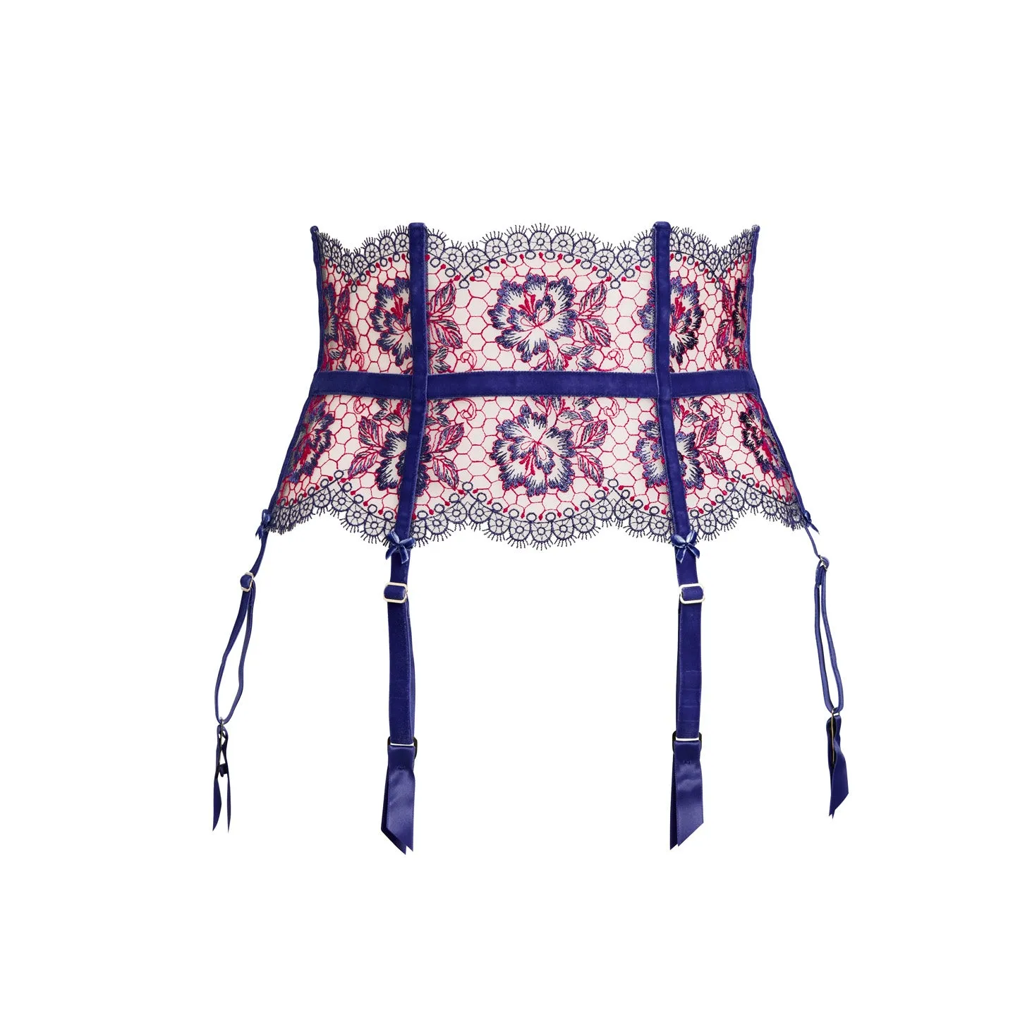 New Evelina Cobalt & Coral Suspender Belt by Dita Von Teese