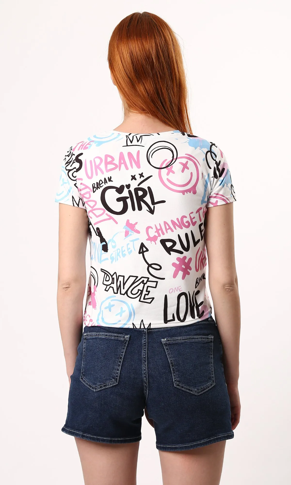 O182837 Feminine Short Sleeves Multicolour Trendy Tee