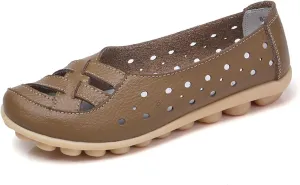 Orthopedic Loafers for Women 2025 Womens Summer Loafers in Breathable Leather Comfortable Hollow Soft Flats Sandals Summer Casual Slip-On