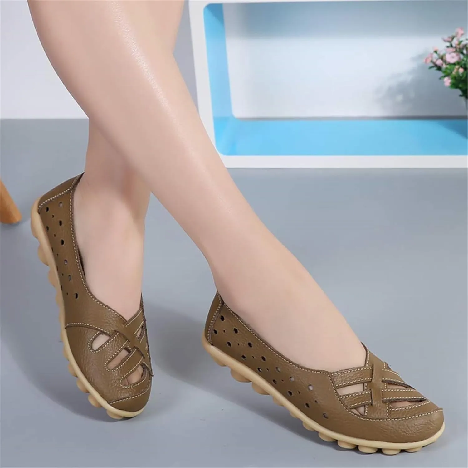 Orthopedic Loafers for Women 2025 Womens Summer Loafers in Breathable Leather Comfortable Hollow Soft Flats Sandals Summer Casual Slip-On