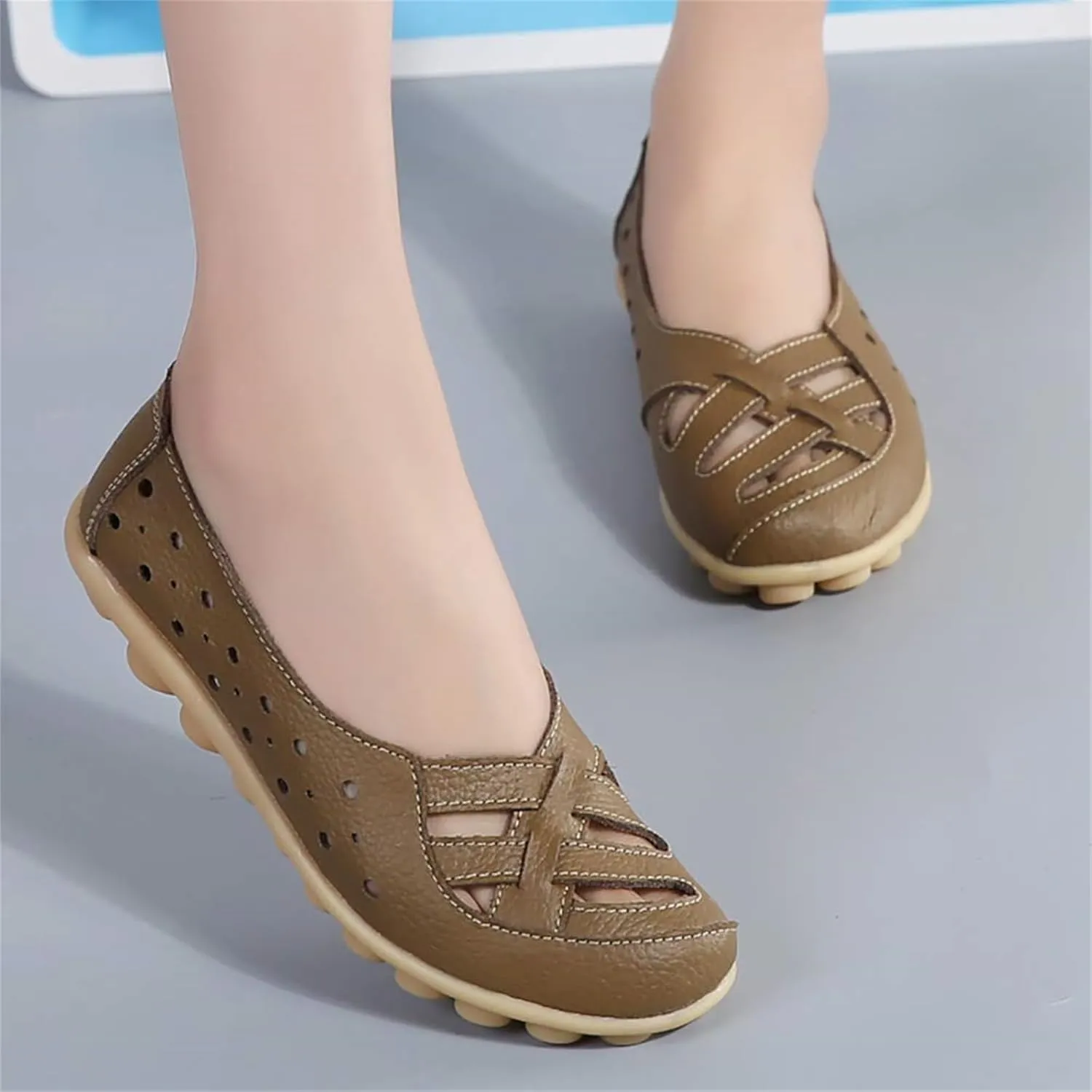 Orthopedic Loafers for Women 2025 Womens Summer Loafers in Breathable Leather Comfortable Hollow Soft Flats Sandals Summer Casual Slip-On