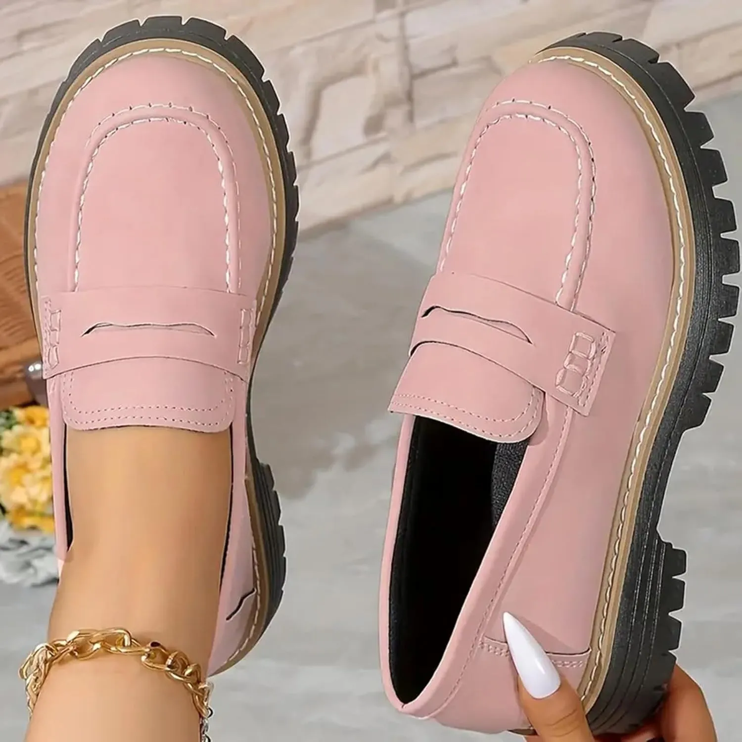Orthoture Orthopedic Platform Loafers, PennyLoafers for Women, Chunky Loafers, Comfortable Orthocomfort Shoes, Platform Slip On Shoes, Round Toe Walking Shoes (9)