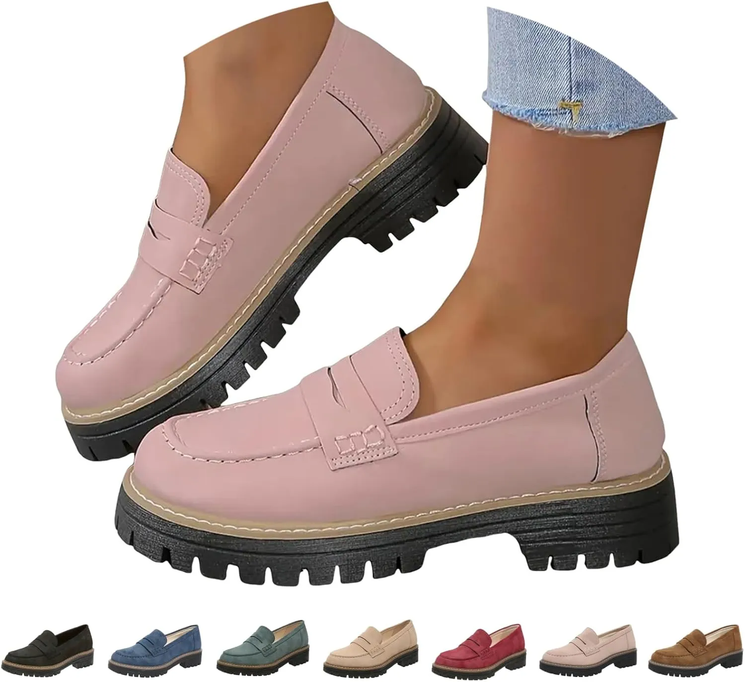 Orthoture Orthopedic Platform Loafers, PennyLoafers for Women, Chunky Loafers, Comfortable Orthocomfort Shoes, Platform Slip On Shoes, Round Toe Walking Shoes (9)