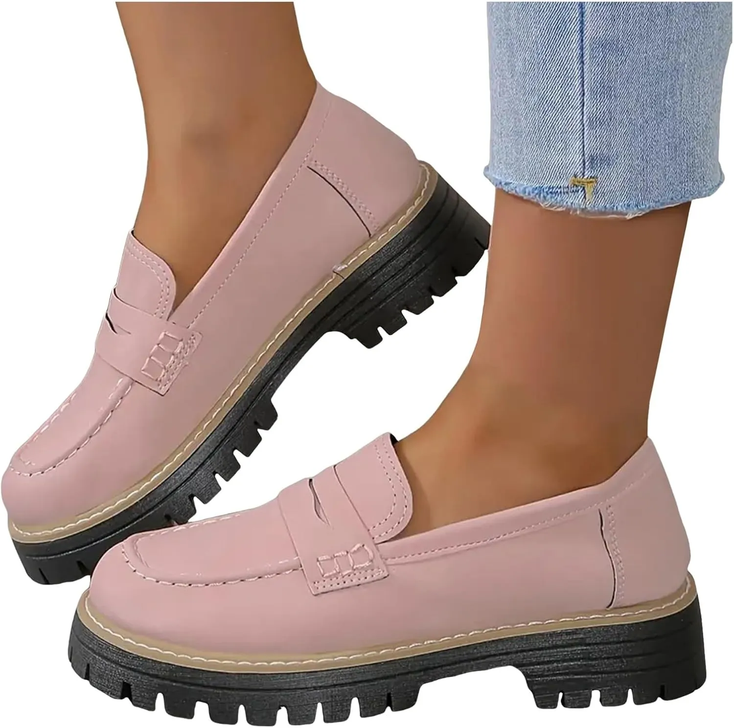 Orthoture Orthopedic Platform Loafers, PennyLoafers for Women, Chunky Loafers, Comfortable Orthocomfort Shoes, Platform Slip On Shoes, Round Toe Walking Shoes (9)