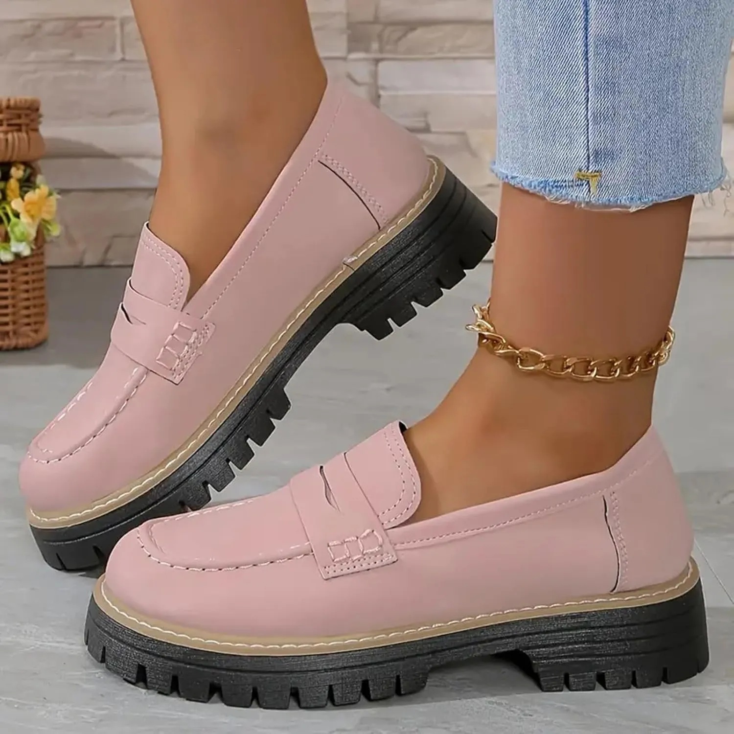 Orthoture Orthopedic Platform Loafers, PennyLoafers for Women, Chunky Loafers, Comfortable Orthocomfort Shoes, Platform Slip On Shoes, Round Toe Walking Shoes (9)