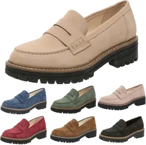 Penny Loafers for Women 2025,Womens Loafers Comfortable,Platform Loafers Suede Chunky Shoes Lug Sole Slip-On Work Casual Dress Walking Dresses Trendy Flats Business Ladies Loafer