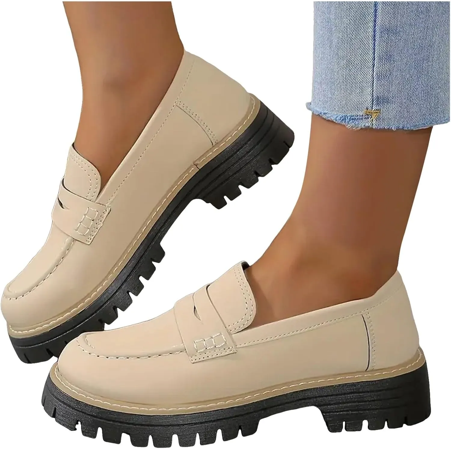 Penny Loafers for Women 2025,Womens Loafers Comfortable,Platform Loafers Suede Chunky Shoes Lug Sole Slip-On Work Casual Dress Walking Dresses Trendy Flats Business Ladies Loafer