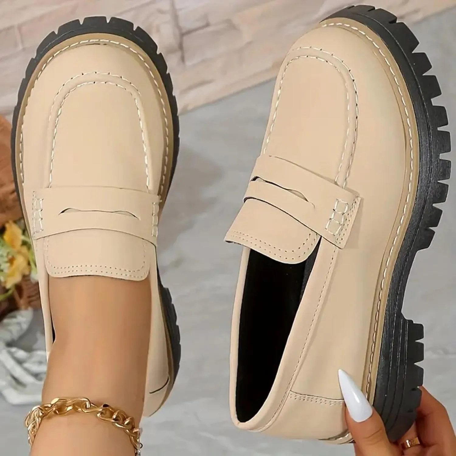 Penny Loafers for Women 2025,Womens Loafers Comfortable,Platform Loafers Suede Chunky Shoes Lug Sole Slip-On Work Casual Dress Walking Dresses Trendy Flats Business Ladies Loafer