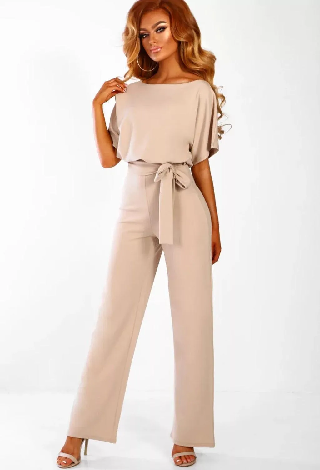 Petite Jumpsuit – 7-Color Fashion, Lace-Up Button Short-Sleeved Style