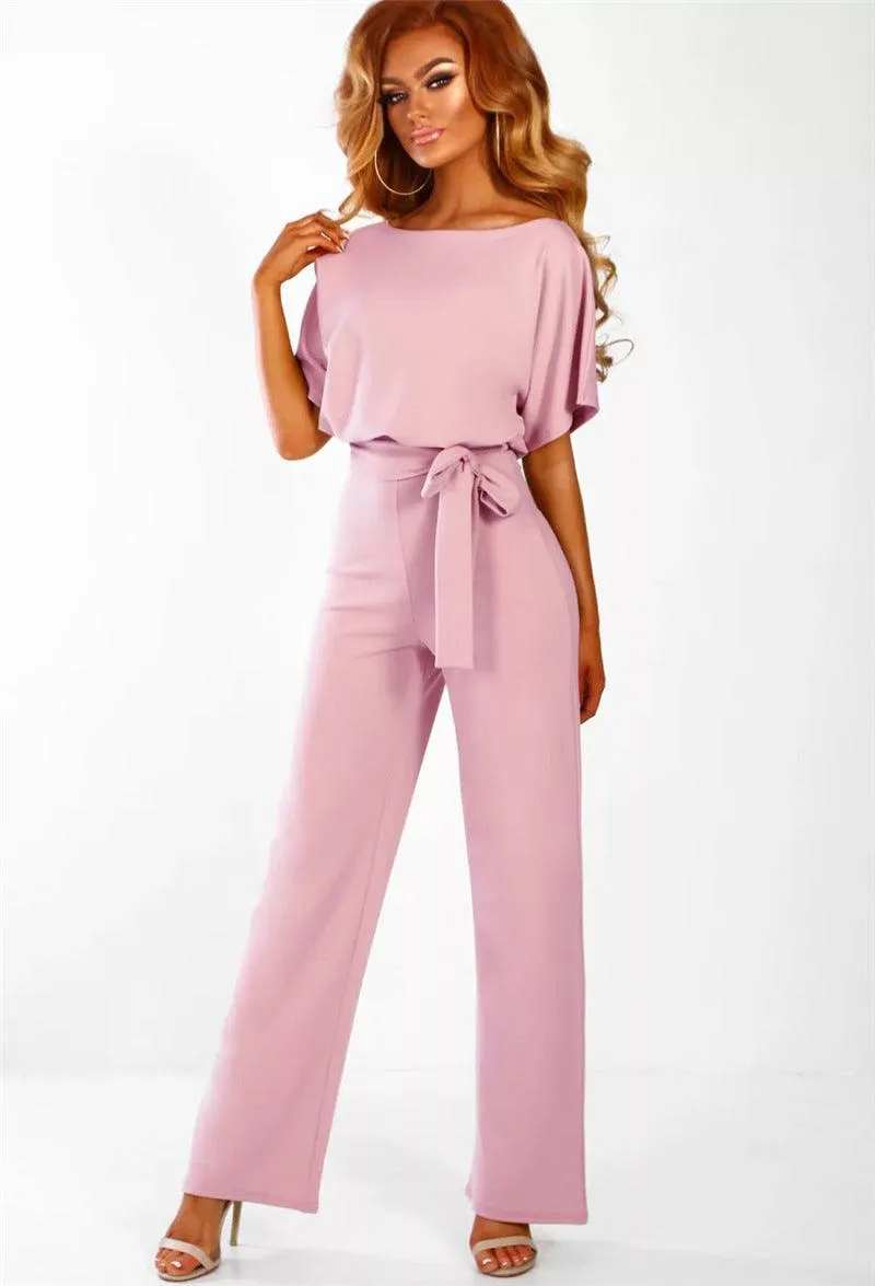 Petite Jumpsuit – 7-Color Fashion, Lace-Up Button Short-Sleeved Style