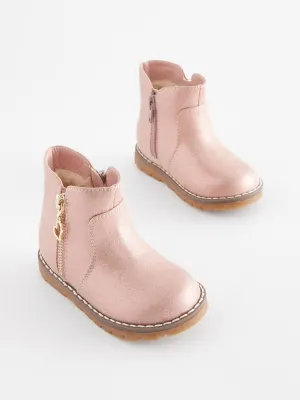 Pink Shimmer Wide Fit (G) Chelsea Zip Ankle Boots