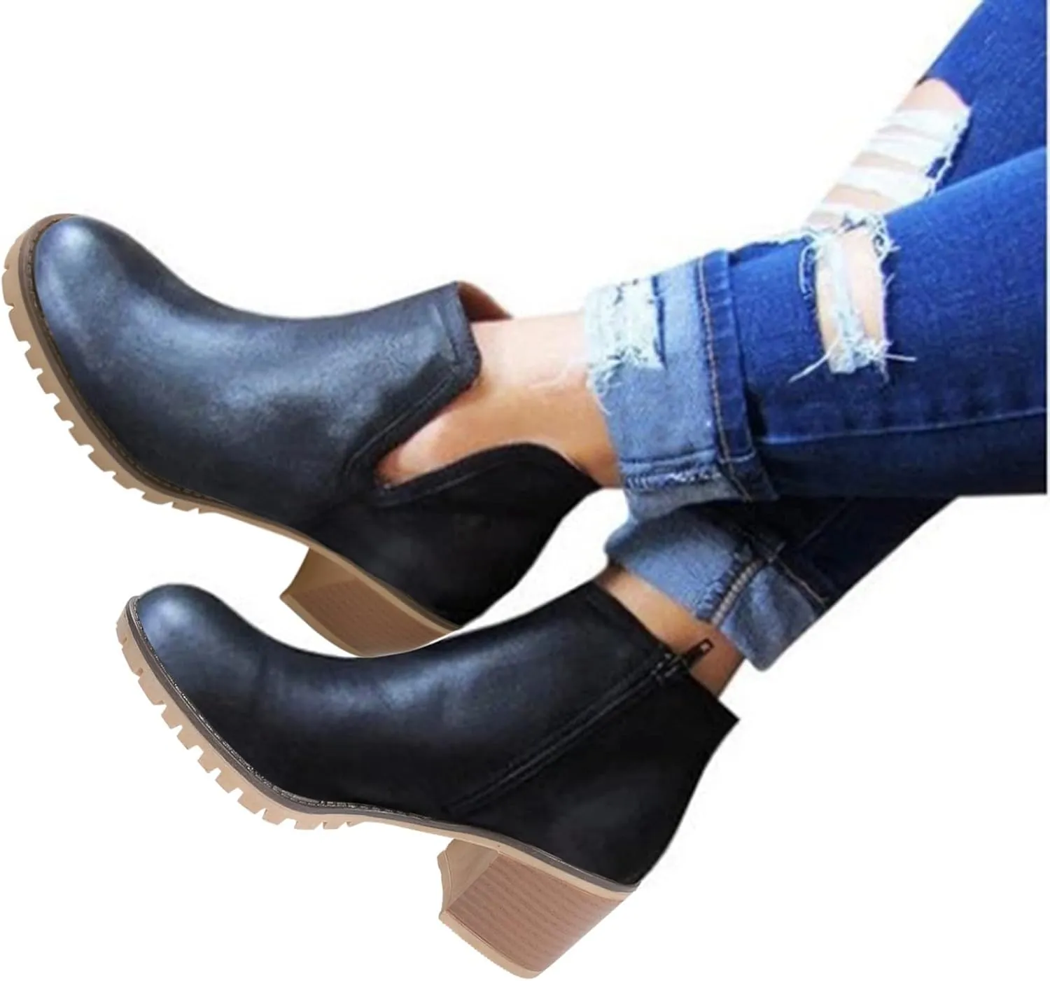 Platform Boots for Women Ankle Comfortable Booties for Women Mens Casual Boots Leather Womens Work Boot Flat Heel Closed Toe Pointed Toe Mid Heel Slip On
