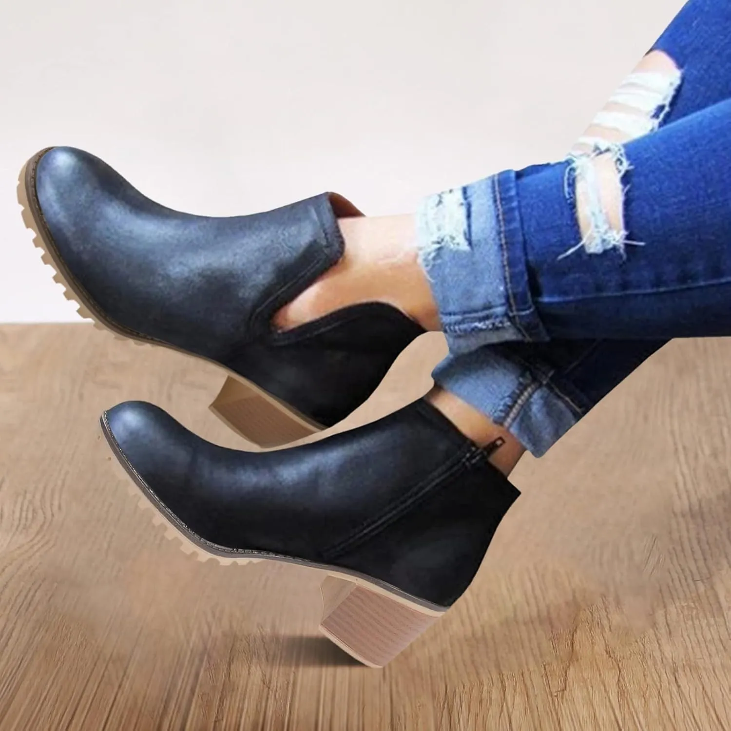 Platform Boots for Women Ankle Comfortable Booties for Women Mens Casual Boots Leather Womens Work Boot Flat Heel Closed Toe Pointed Toe Mid Heel Slip On