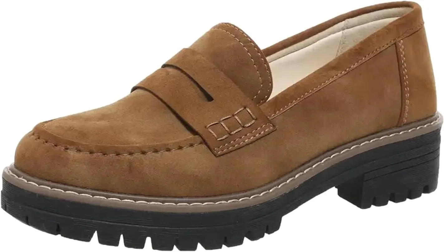 Platform Loafers for Women Orthoture Chunky Loafers Orthopedic Dress Shoes Business Work Shoes Round Toe Thick Heel Slip On Shoes Casual Comfort Fashion Breathable Loafers (Brown, 4.5)
