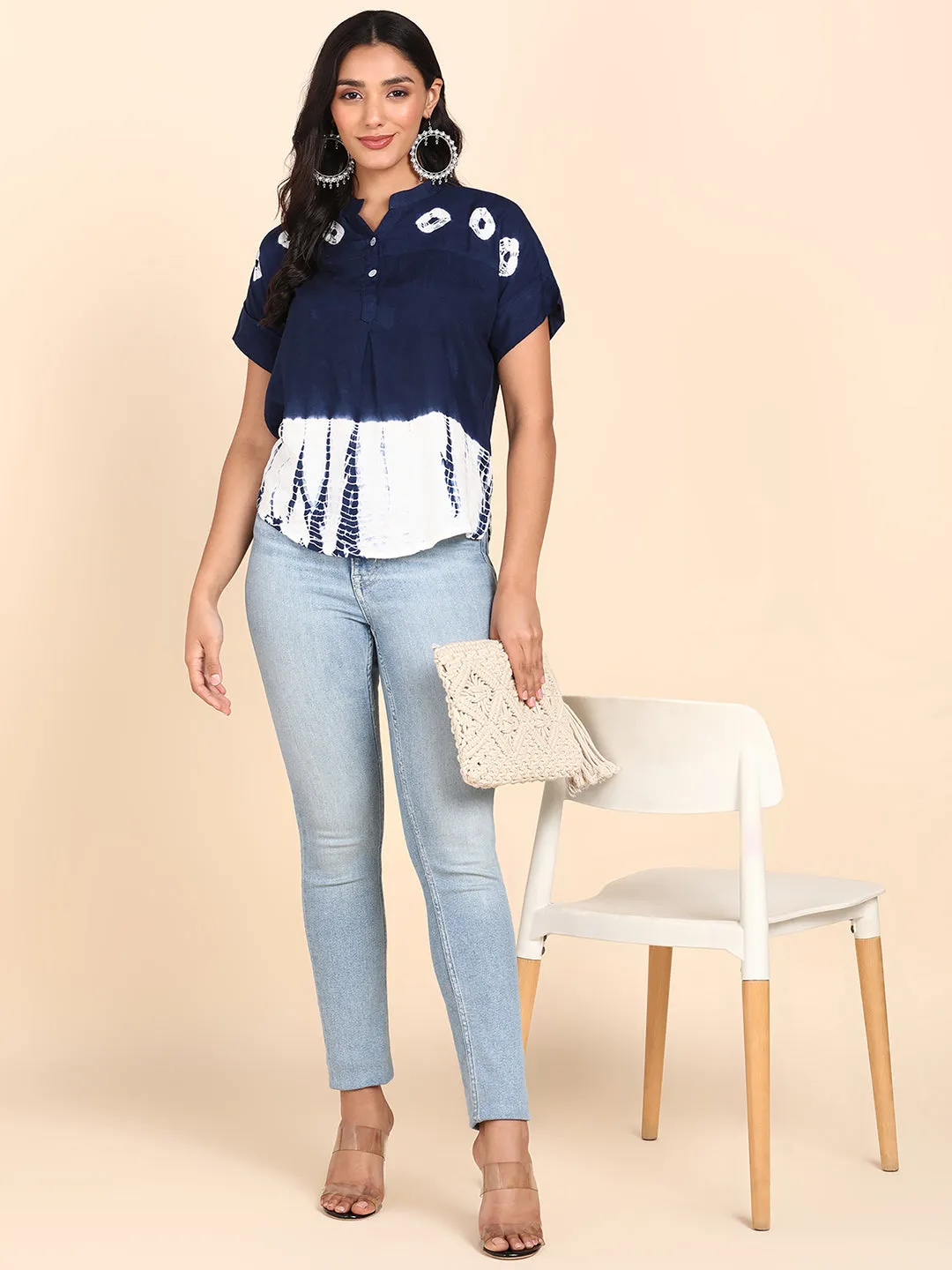 Rayon Blue Tie Dye Staple Top