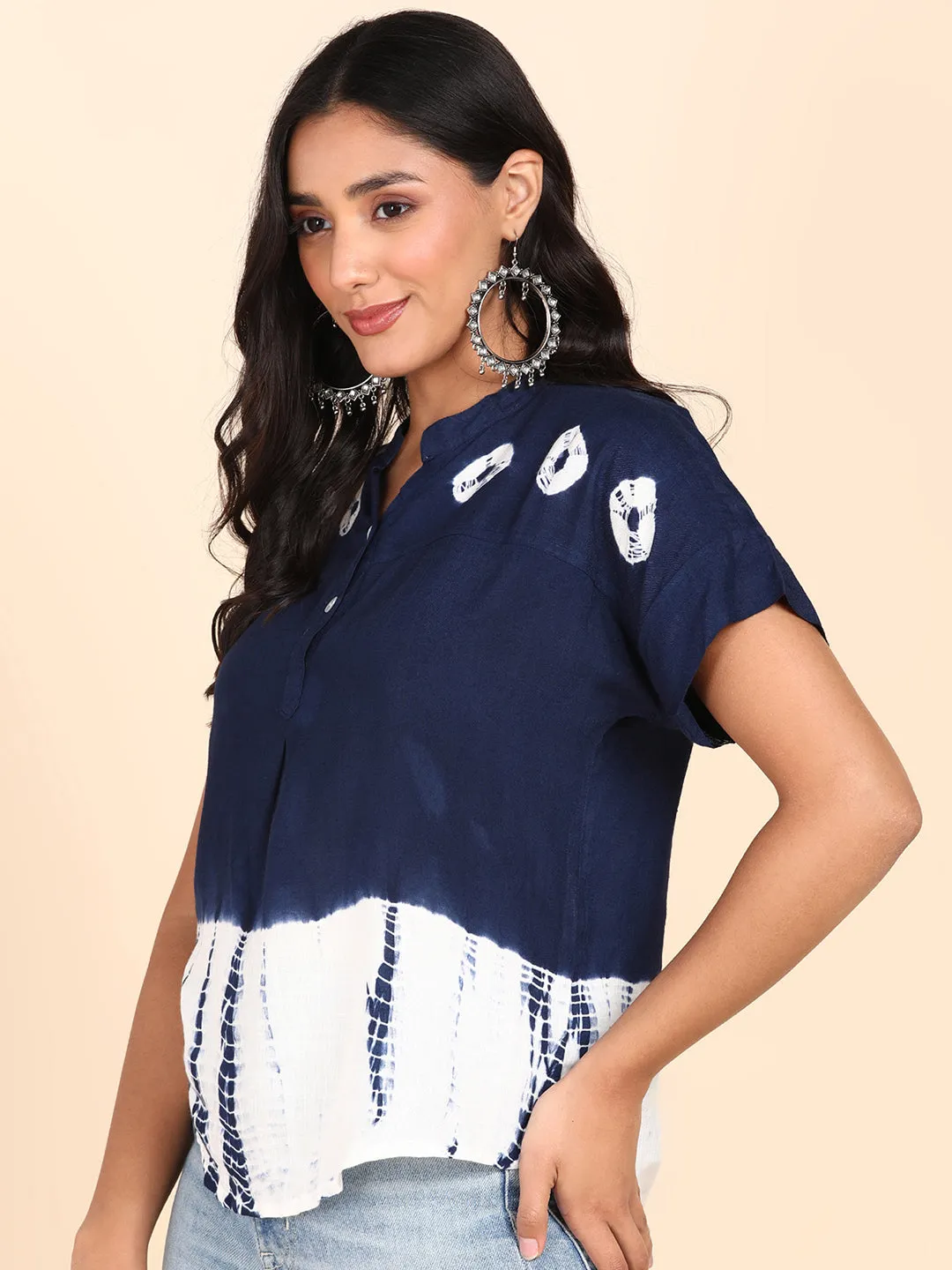 Rayon Blue Tie Dye Staple Top