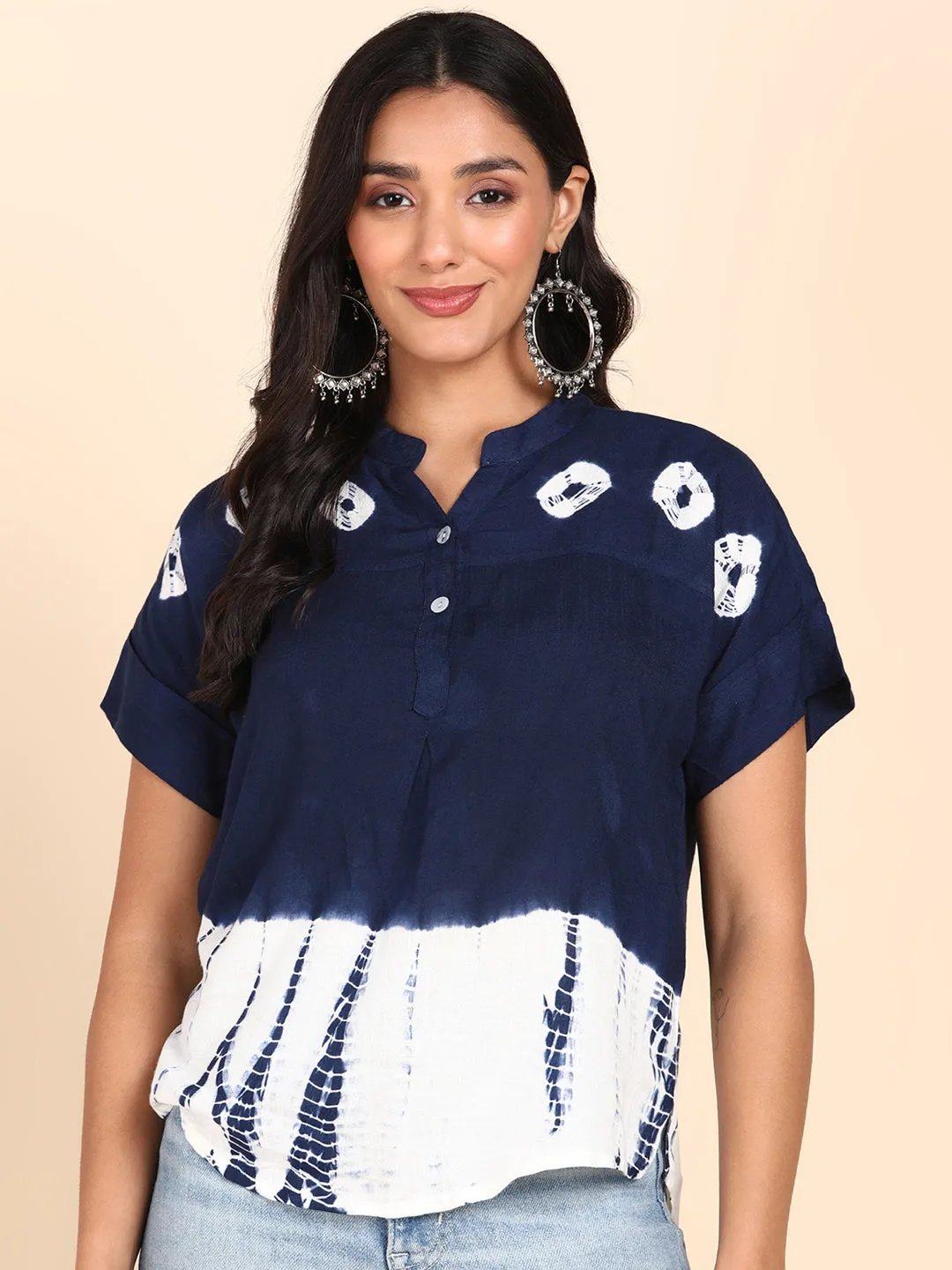 Rayon Blue Tie Dye Staple Top