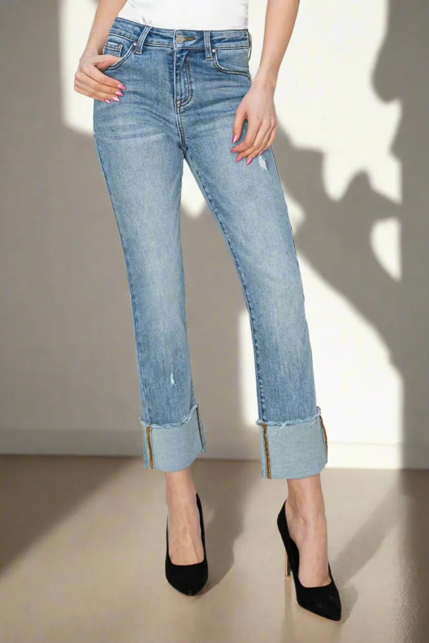 RISEN High Rise Cuffed Slim Straight Jeans