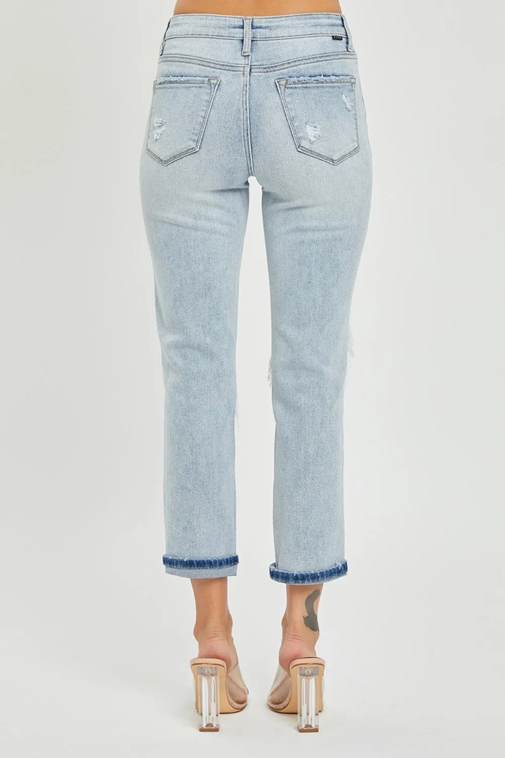 RISEN Mid-Rise Silver Sequin Patched Jeans